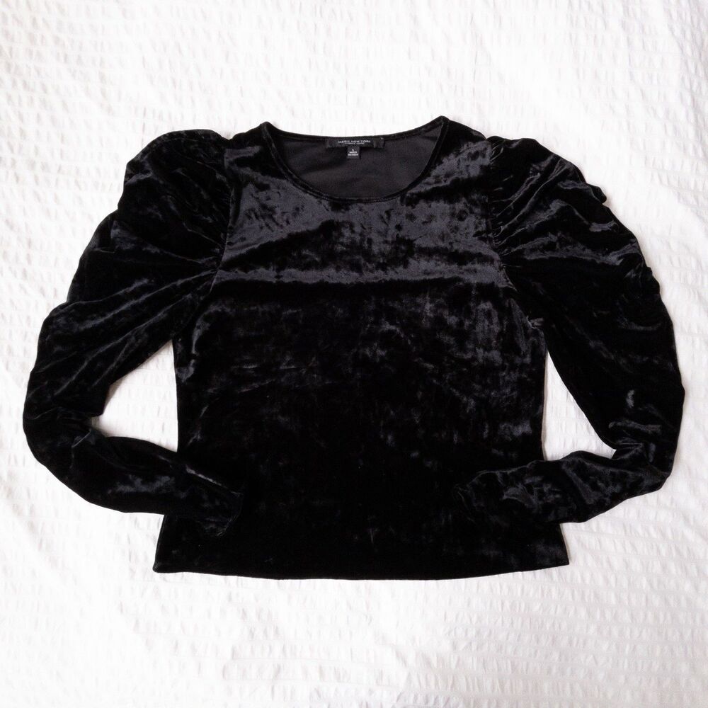 Black Velvet Puff Long Sleeves Top Marc New York Size L - Picture 3 of 10